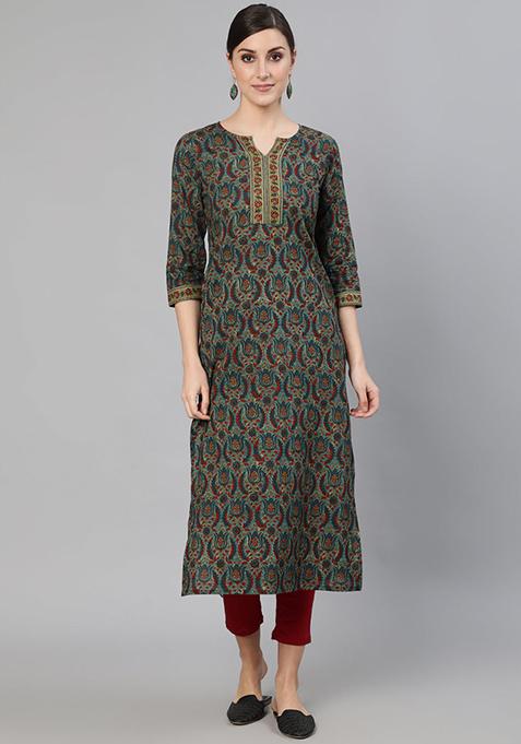 Blue Ethnic Motifs Printed Pure Cotton Kurta