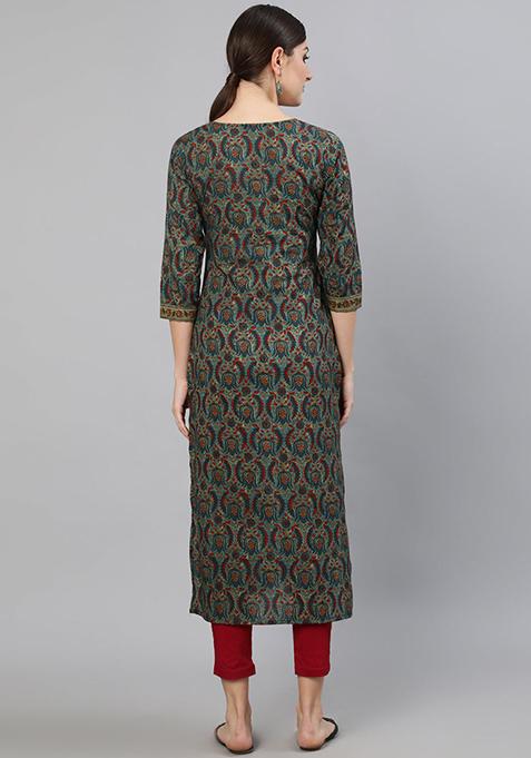 Blue Ethnic Motifs Printed Pure Cotton Kurta