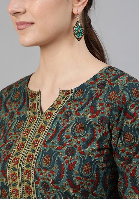Blue Ethnic Motifs Printed Pure Cotton Kurta