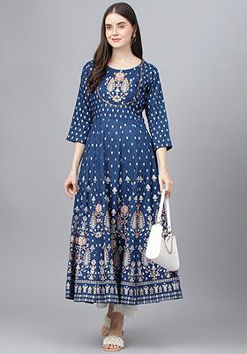 Blue Ethnic Motifs Printed Viscose Rayon Kurta