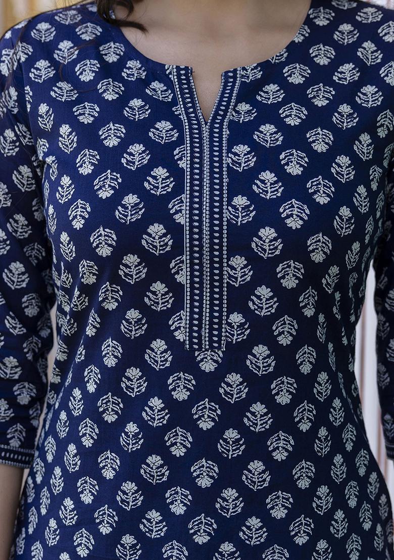 White Ethnic Motifs Printed Cotton Kurta