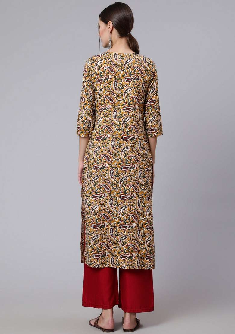 Yellow Printed Pure Cotton Kurta - Indya