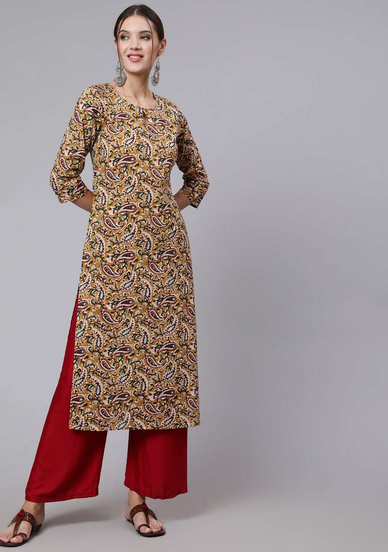 Yellow Printed Pure Cotton Kurta - Indya