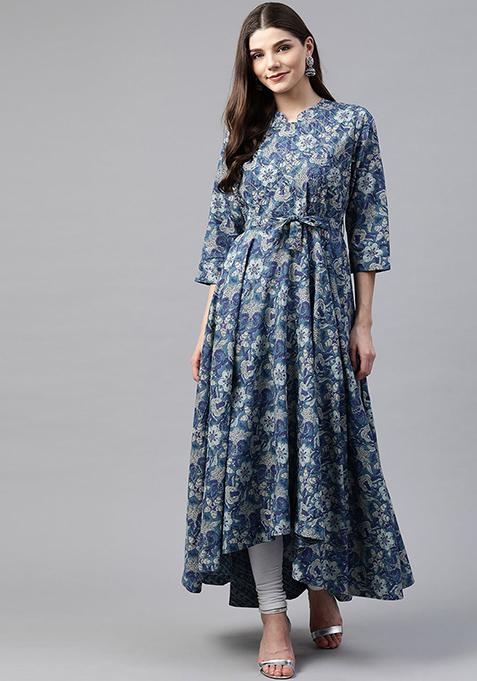 Blue Printed Cotton Kurta