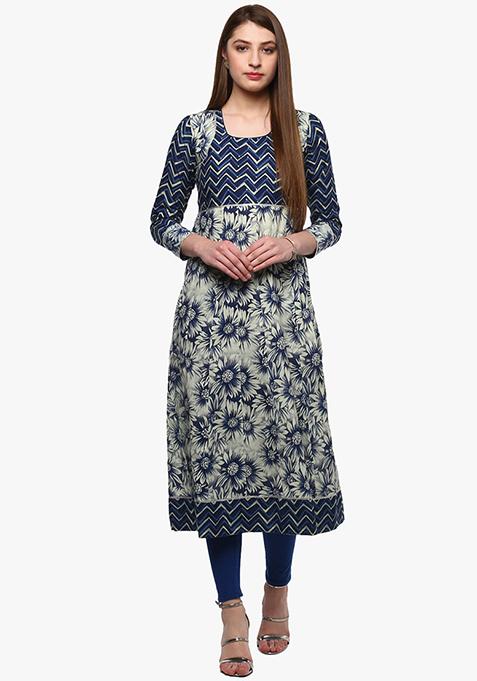 Indigo Blue Printed Cotton Kurta
