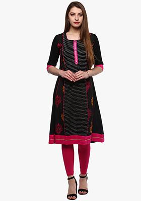 Black Printed Cotton Kurta