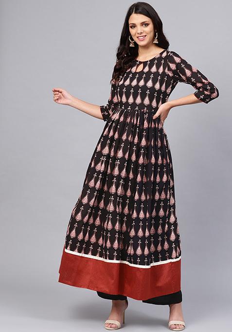 Black Printed Cotton Kurta