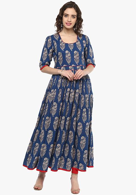 Blue Printed Cotton Kurta