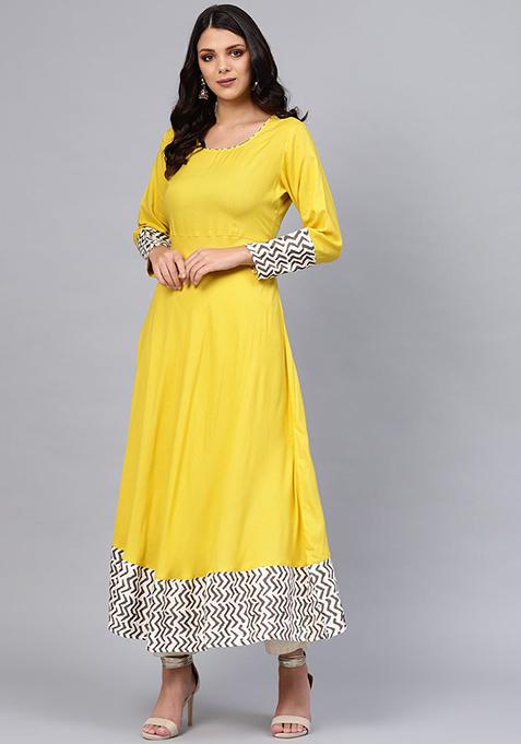 Yellow Solid Rayon Kurta