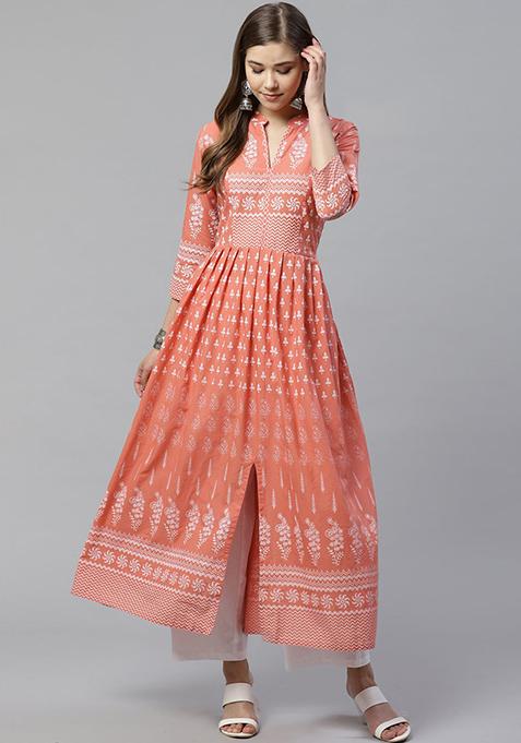 Pink Printed Cotton Kurta