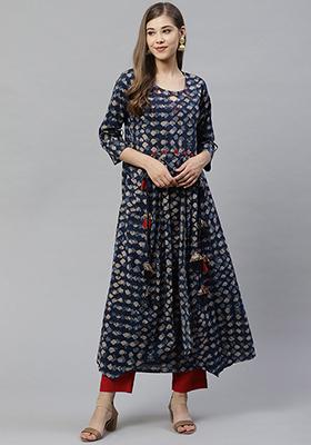 Indigo Blue Printed Cotton Kurta