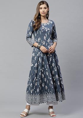 Grey Printed Cotton Gown