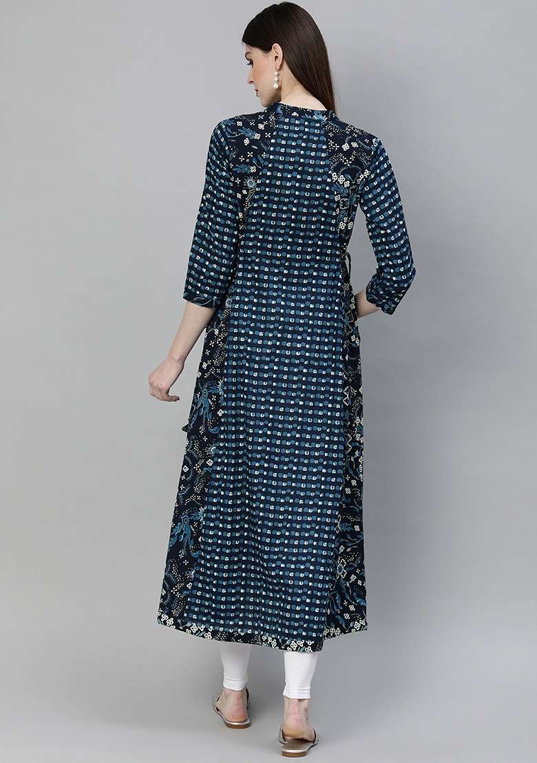 Blue Printed Cotton Kurta - Indya