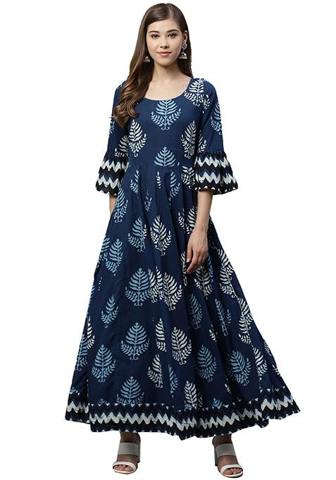 Blue Printed Cotton Kurta