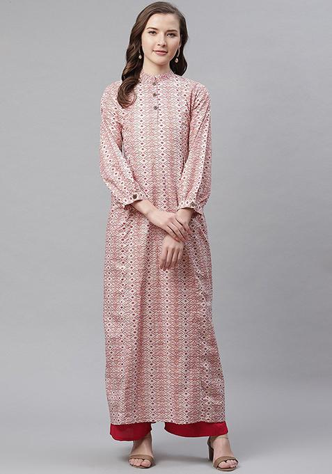White Printed Cotton Kurta