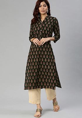 Black Printed Cotton Kurta