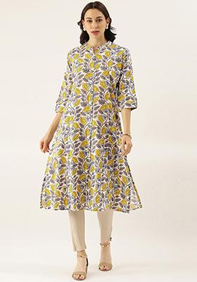 White Printed Cotton Kurta