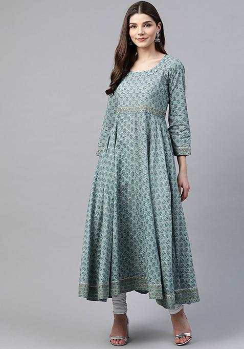 Blue Printed Cotton Kurta