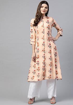 Pink Printed Rayon Kurta