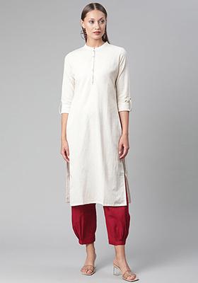Beige Solid Cotton Kurta