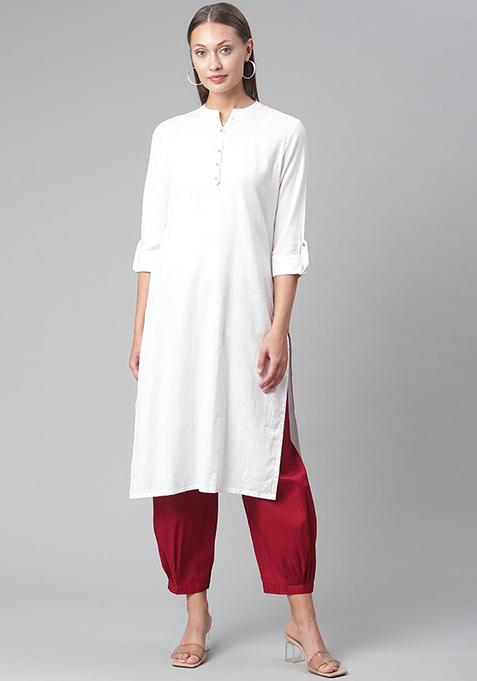 White Solid Cotton Kurta