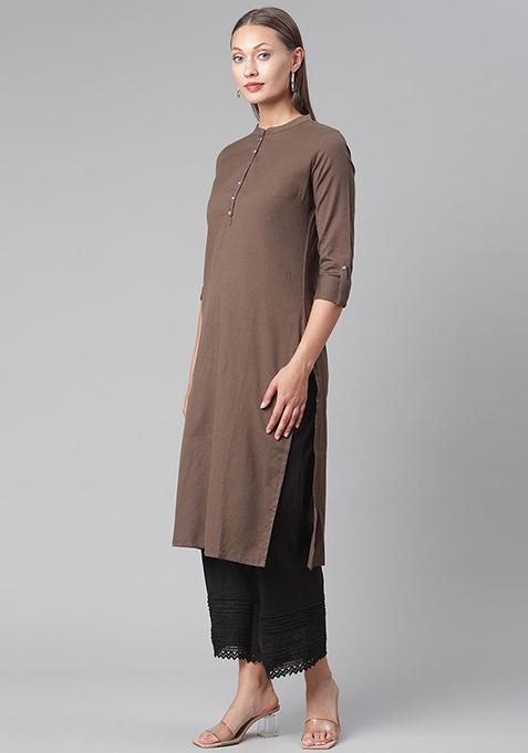 Brown - Unstitched Plain Cotton Kurta Material (2.5M) 50 main image 0
