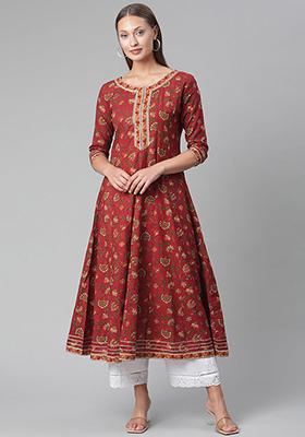 Red Printed Cotton Kurta