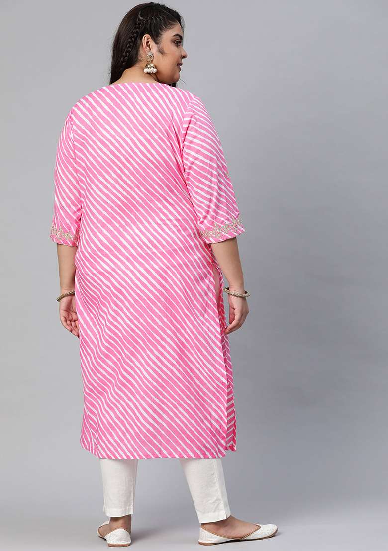 Pink Striped Cotton Kurta - Indya