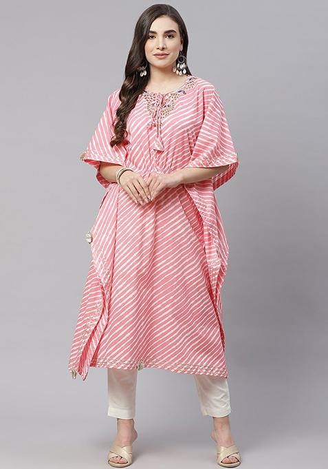 Pink Embroidered Cotton Kurta