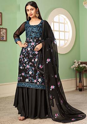 Black Embroidered Georgette Kurta Set
