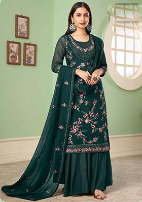 Green Embroidered Georgette Kurta Set