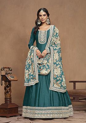 Green Resham Embroidered Art Silk Anarkali Kurta