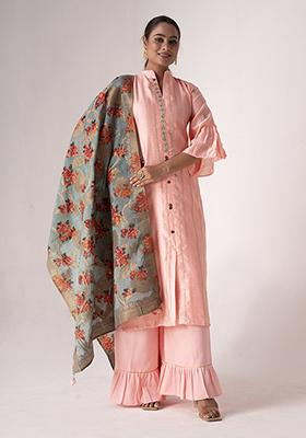 Pink Resham Embroidered Art Silk Kurta Set