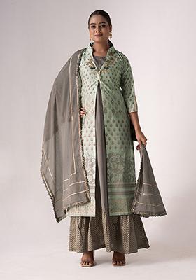 Blue Resham Embroidered Art Silk Jacket Set