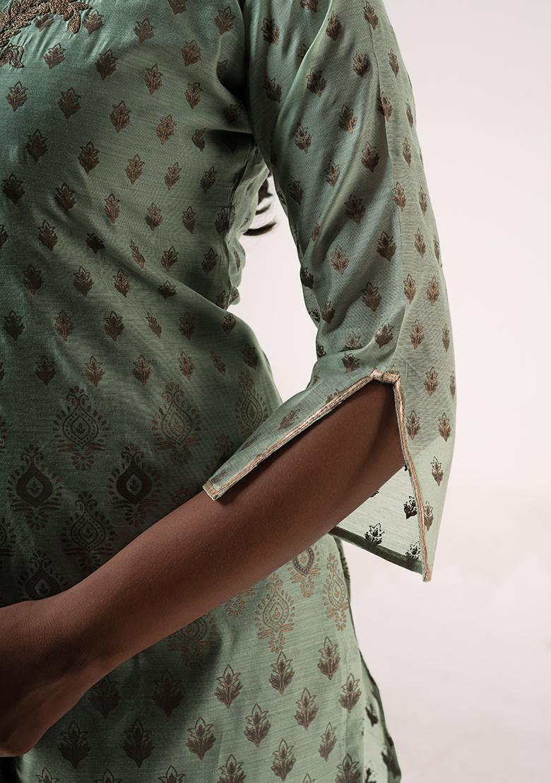 Blue Resham Embroidered Art Silk Jacket Set - Indya