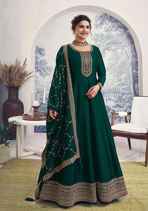 Green Zari Embroidered Georgette Kurta Set