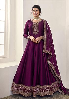 Purple Zari Embroidered Georgette Kurta Set