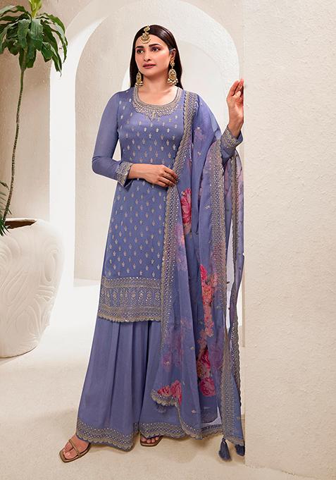 Violet Zari Embroidered Viscose Kurta Set