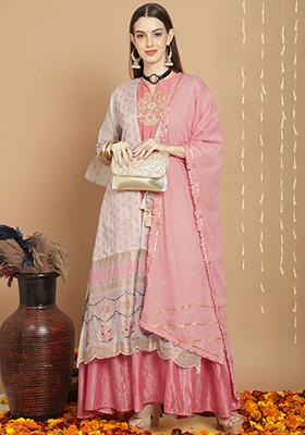 Grey Zari Embroidered Art Silk Kurta Set