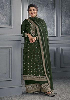 Green Zari Embroidered Art Silk Kurta Set