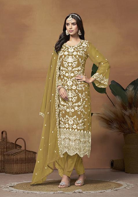 Green Resham Embroidered Organza Kurta Set