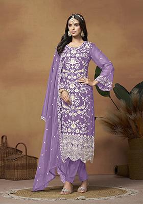 Lavender Resham Embroidered Organza Kurta Set