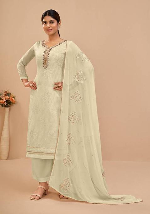 Pastel Green Embroidered Georgette Kurta Set