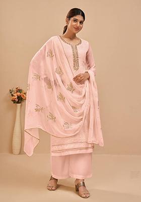 Baby Pink Embroidered Georgette Kurta Set