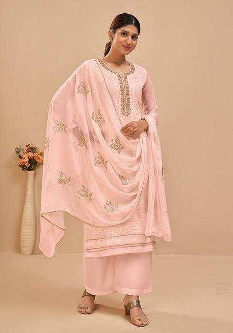 Baby Pink Embroidered Georgette Kurta Set