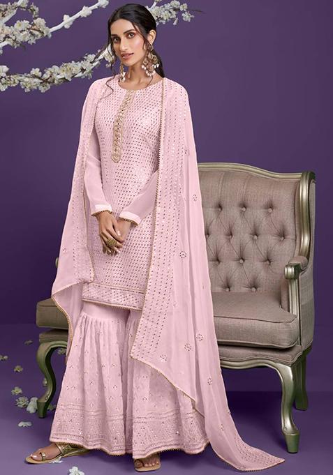 Light Pink Embroidered Georgette Kurta Set