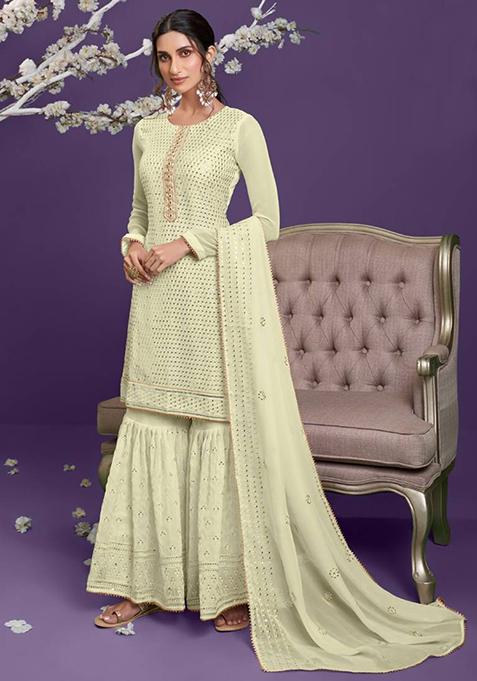 Pastel Green Embroidered Georgette Kurta Set