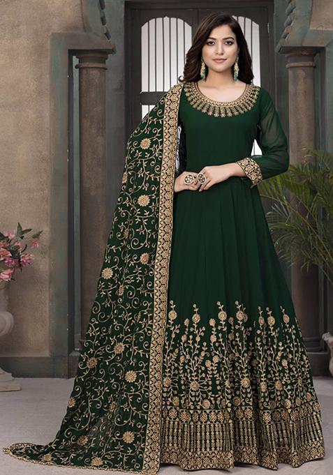 Green Embroidered Georgette Kurta Set