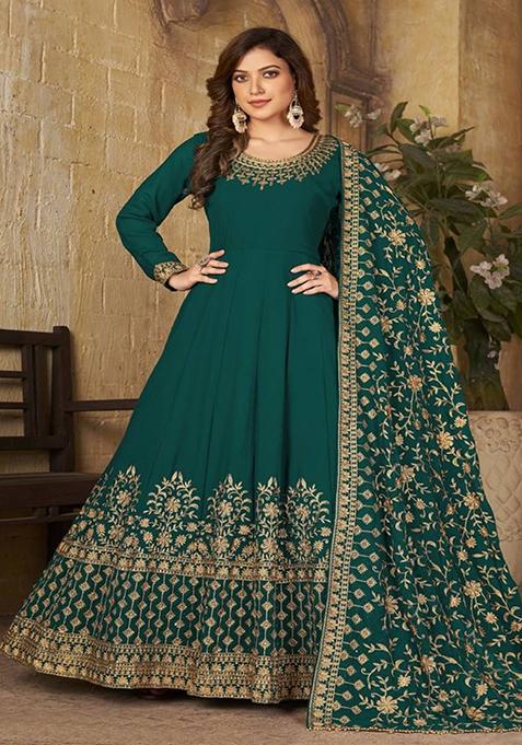 Green Embroidered Georgette Kurta Set