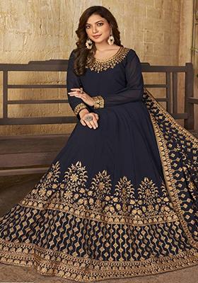 Navy Blue Embroidered Georgette Kurta Set